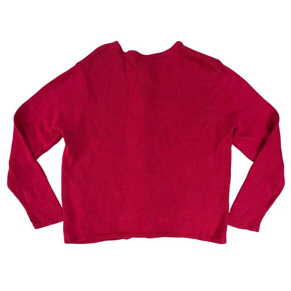 Vintage Ugly Christmas Sweater SZ Large Granny Zip Up Cardigan Knit Holiday Red - Picture 3 of 16